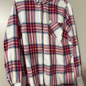 Men's Red and White Plaid Shirt